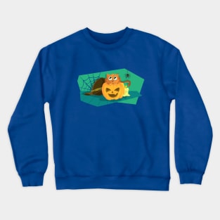 Cat in Fear on Pumpkin Halloween design Crewneck Sweatshirt